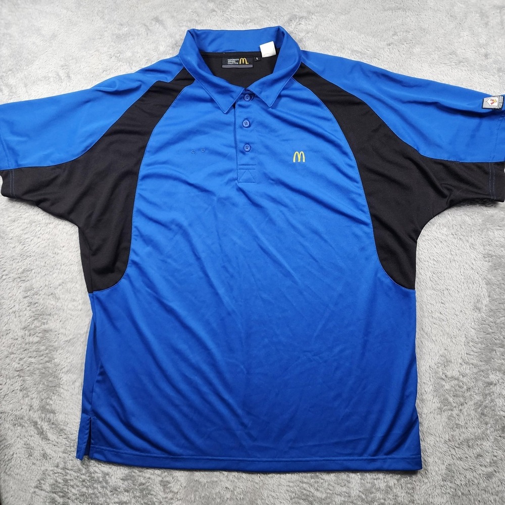 McDonald's Polo Shirt Mens Large Blue Black Fast Food RMHC Uniform Workwear
